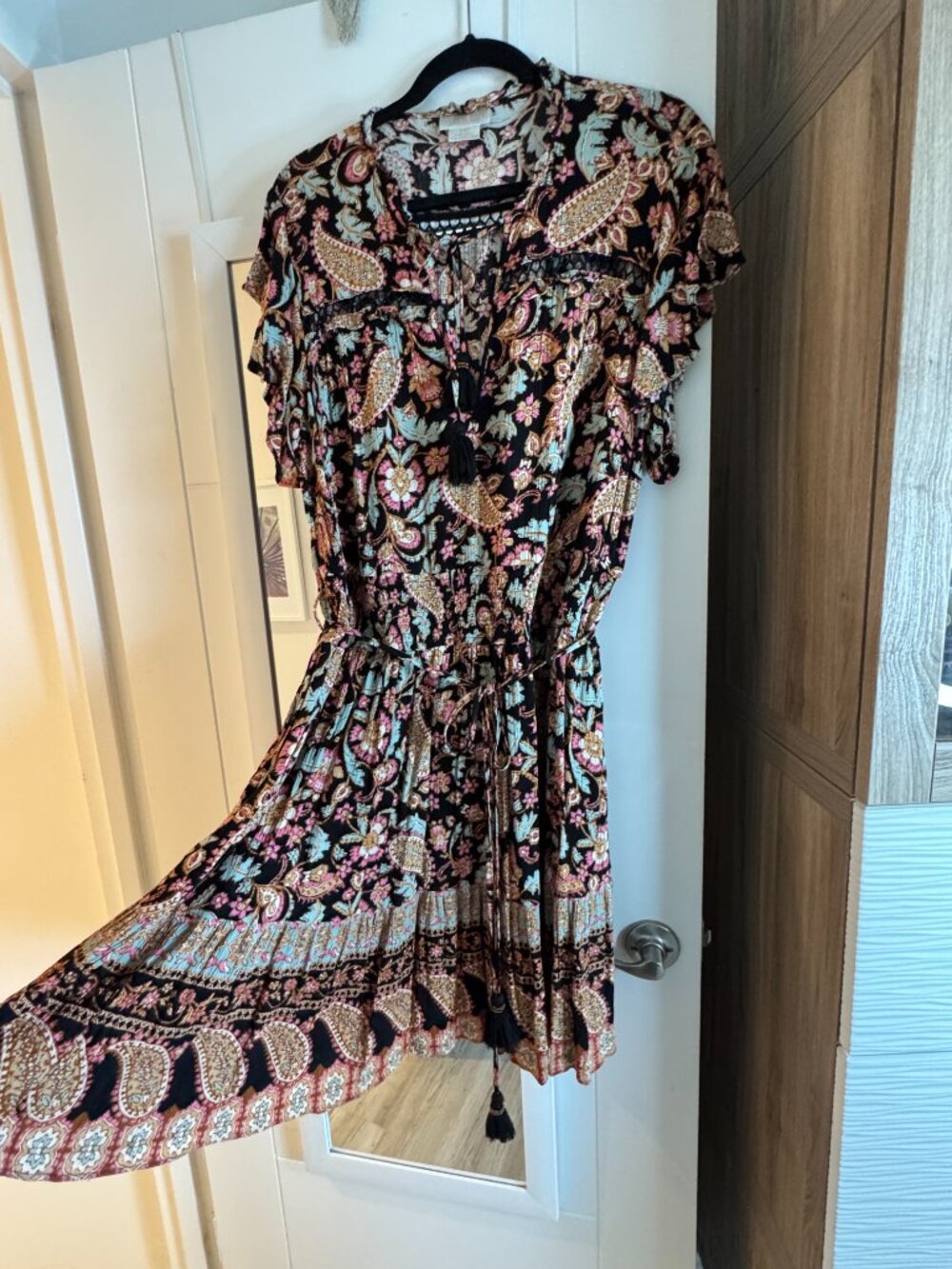 City Chic Starling Reine Paisley Boho Tassel Belt Mini Dress Plus Size M 18 - Picture 3 of 9